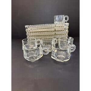 Vintage Hazel Atlas Glass Sip, Snack, and Smoke Trays with Cups Set of 6